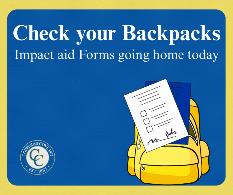 GIF of paper jumping out of backpack with CCISD logo text in caption