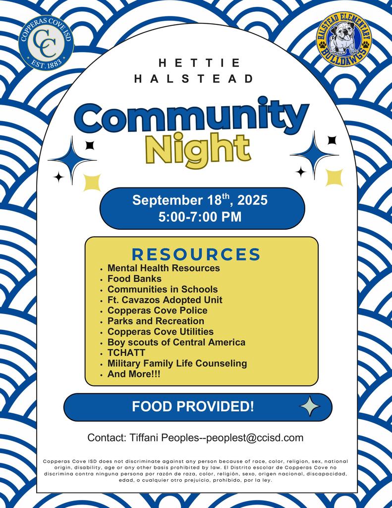 Community night flyer including CCISD logo information in caption