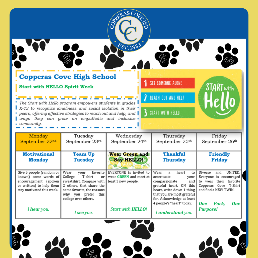 Text in message body. Graphic is of a chart and pawprints. Copperas Cove ISD logo is present.