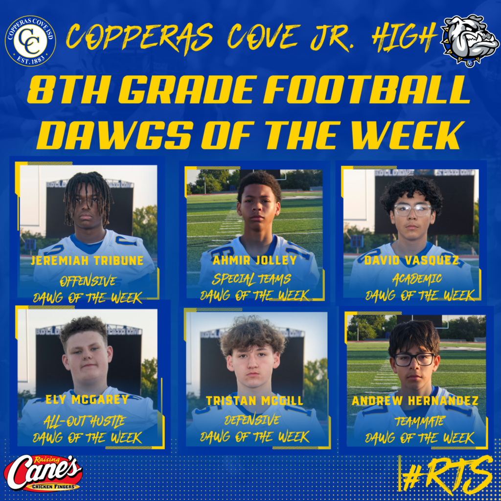 8th greade dawgs of the eek tibune offensive jolley special team svasquez academic, mcgarey all out hustle , mcgill defensive hernandez teammate