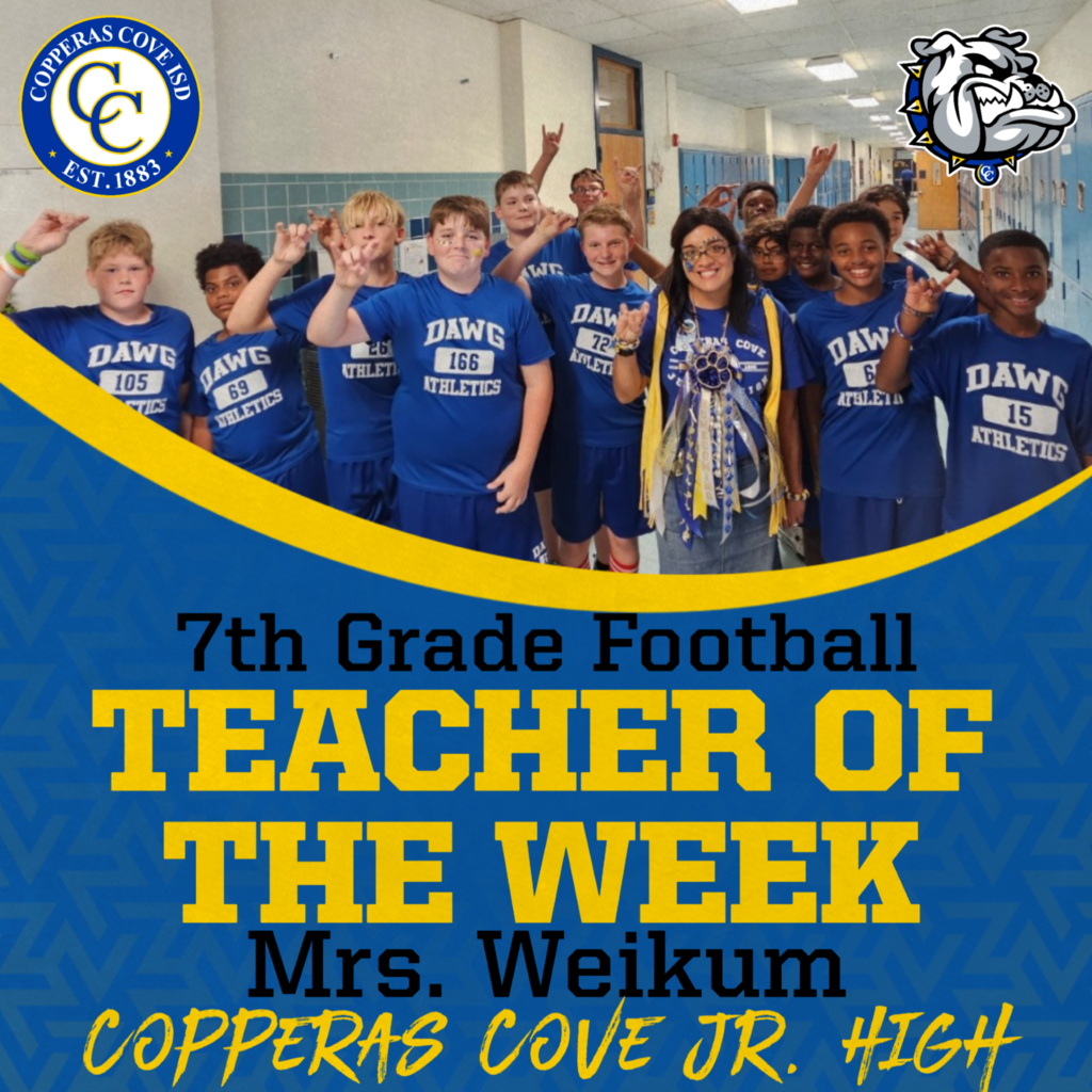 Picture of Mrs. Weikum and the 7th grade football team