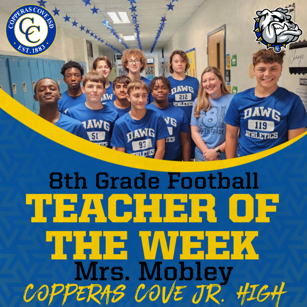 picture of Ms. Mobley and the 8th grade football team
