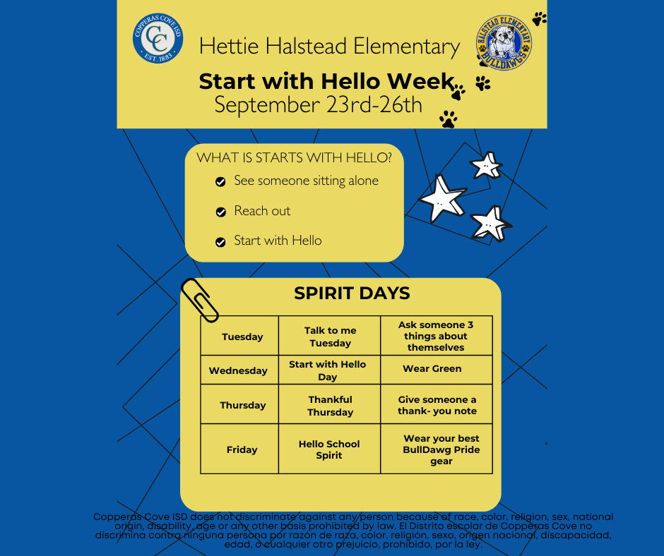 Start with Hello week flyer with CCISD logo details in caption
