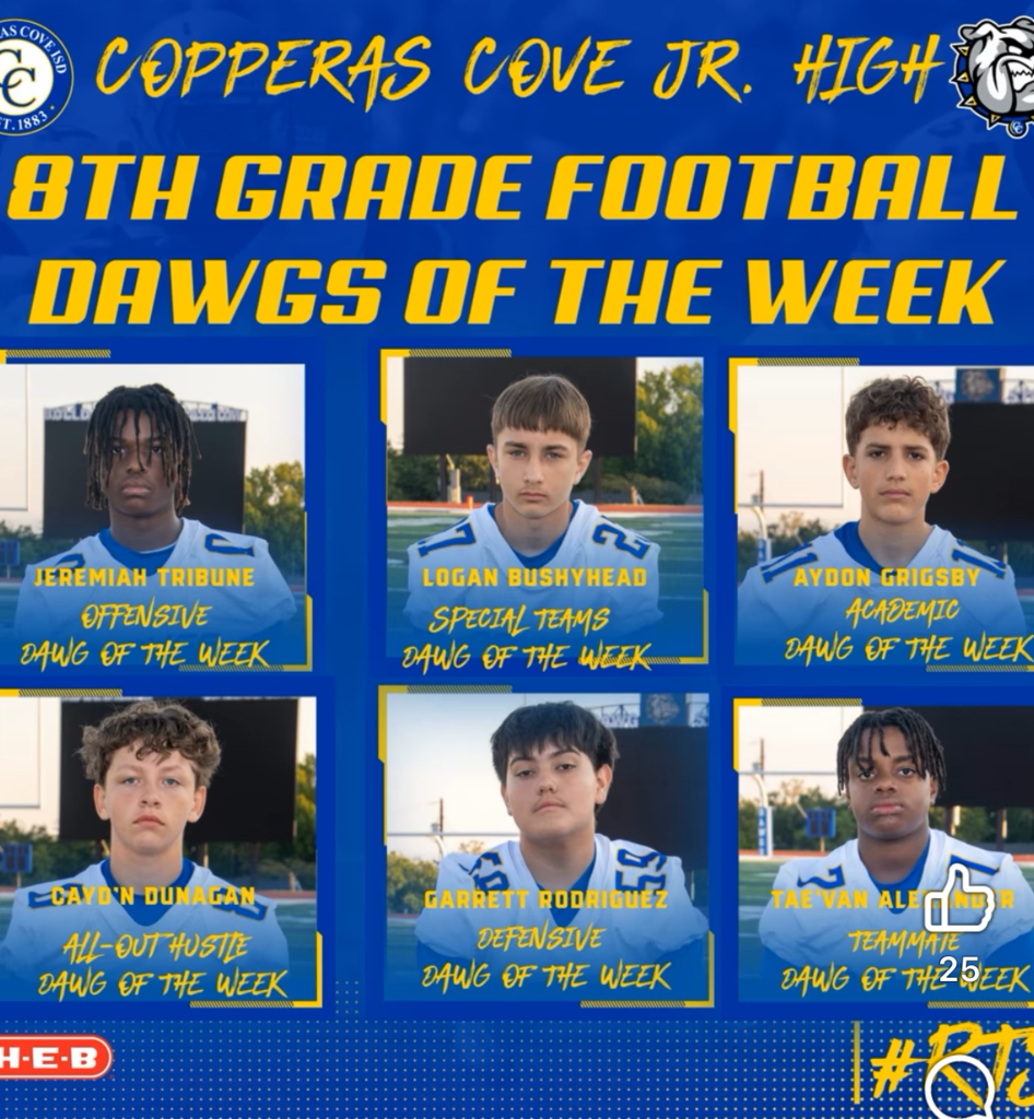 Photo of  8th grade football players of the week- text is in the post