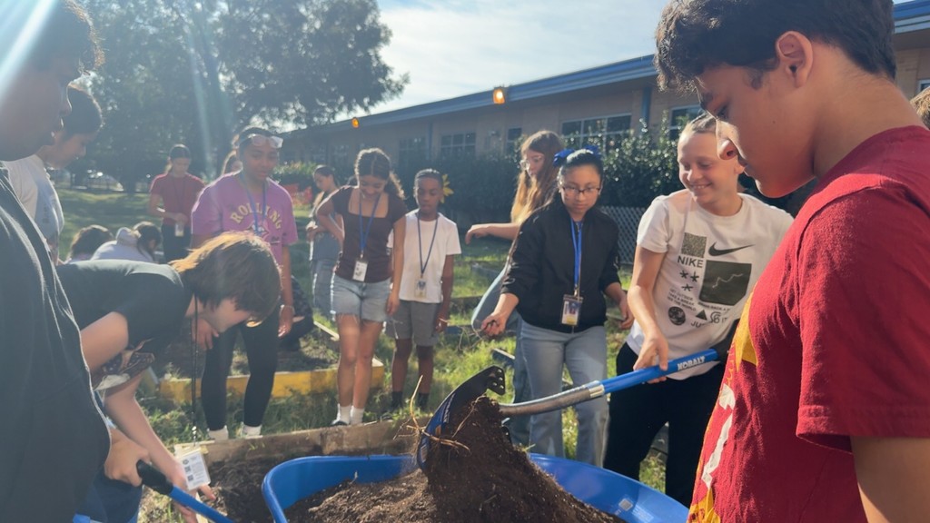 Students working on the gardens