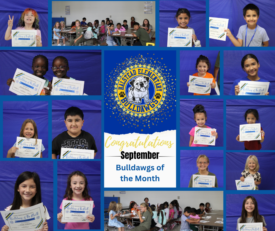 16 Students pose for " September Bulldawg of the month" collage