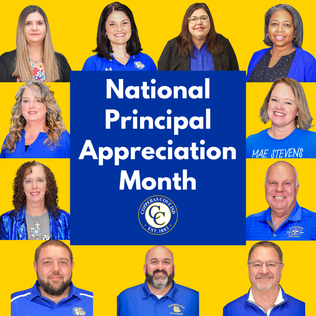 Graphic with CCISD logo. National Principal Appreciation Month. Includes headshots of 11 principals.