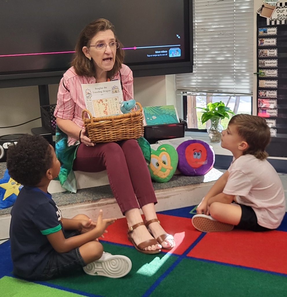 Douglas the Dragon weekly visit this week to Mrs. Hunter's classroom