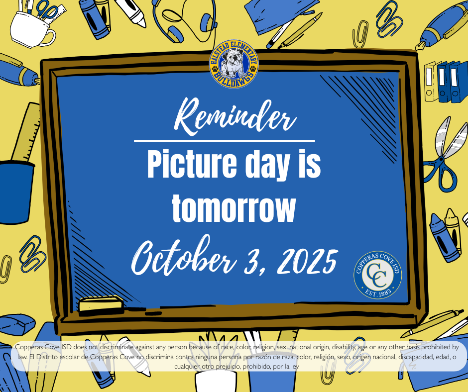 Picture day reminder with CCISD logo details in caption