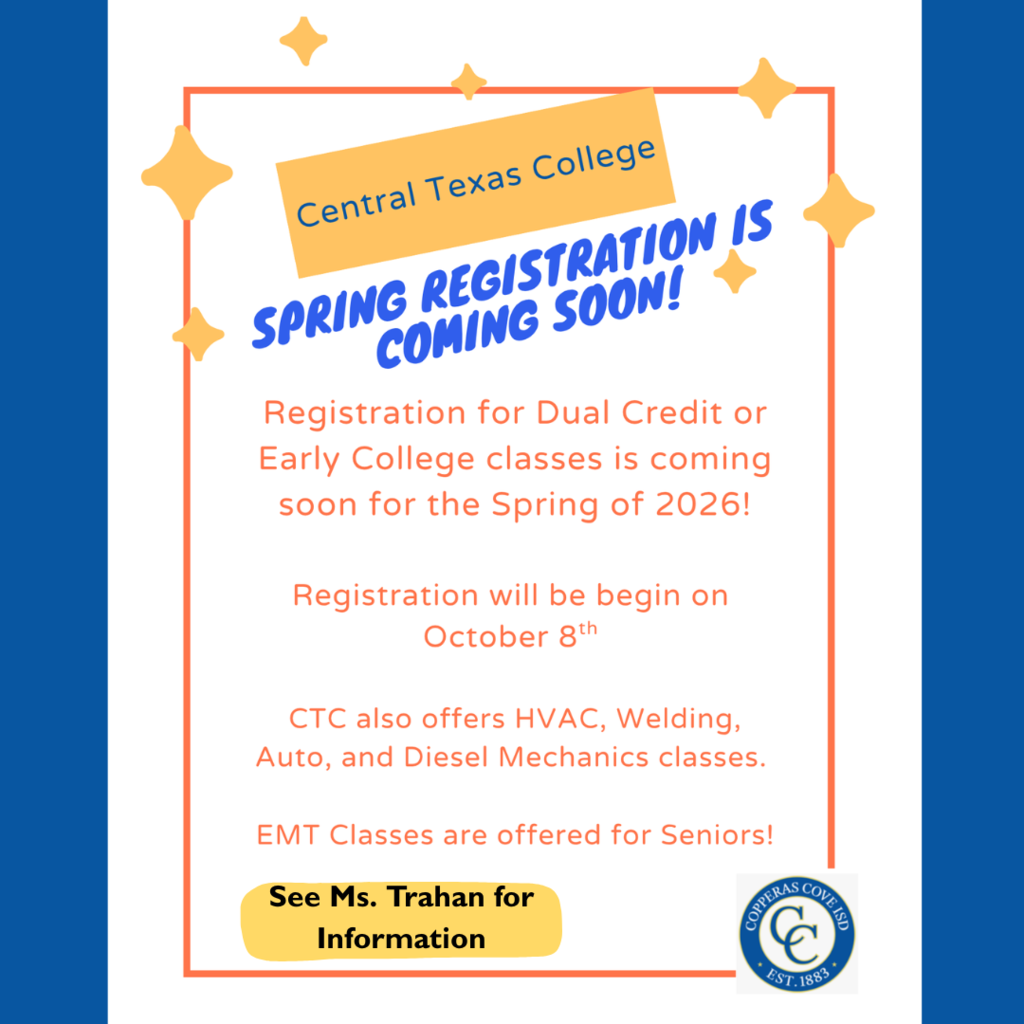 CTC Spring Registration poster with CCISD Logo