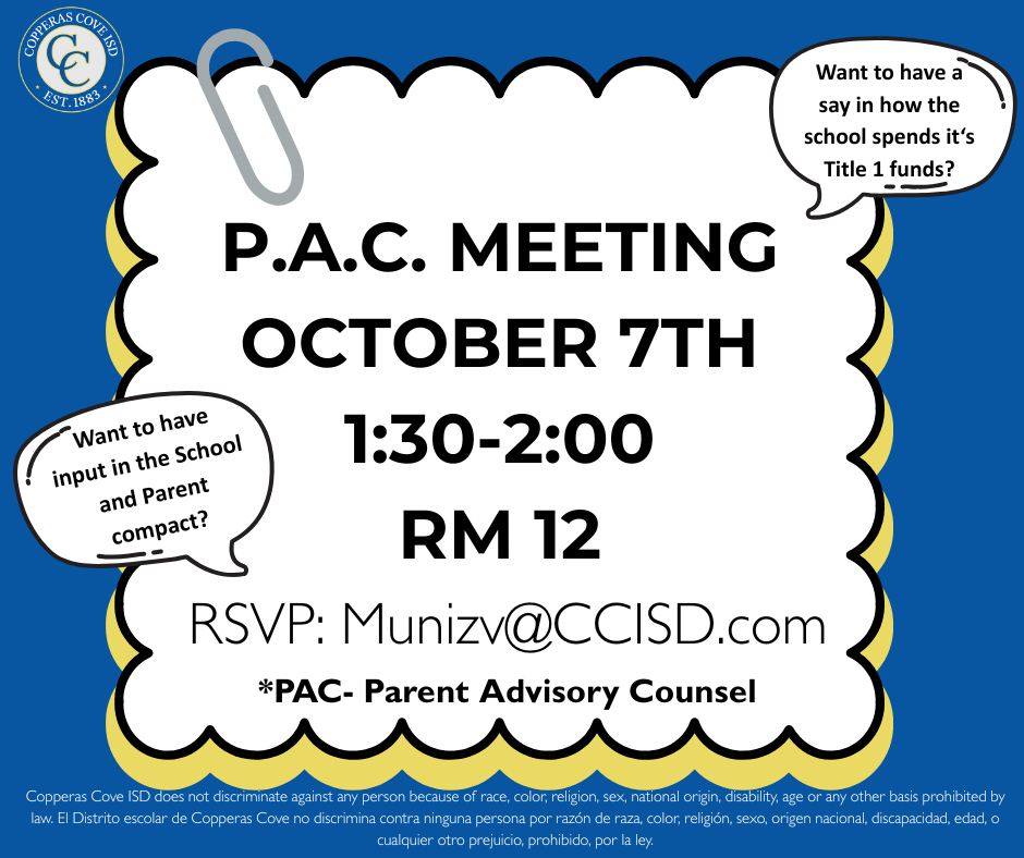 P.A.C. Flyer with CCISD logo details in caption