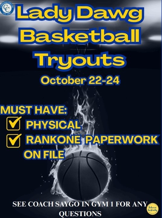 Graphic design with a basketball. Seals of CCISD and REBECCA GARBACKY in the top left and bottom right corner, respectively. Text in message body.