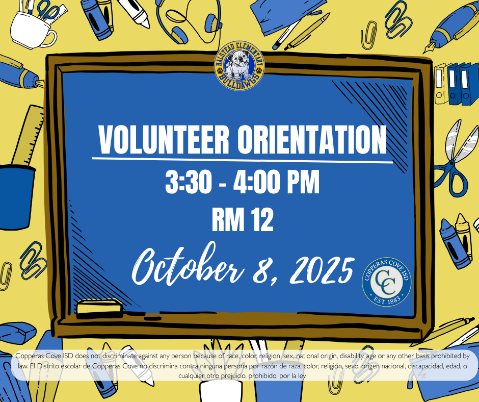 Volunteer orientation flyer with CCISD details in caption