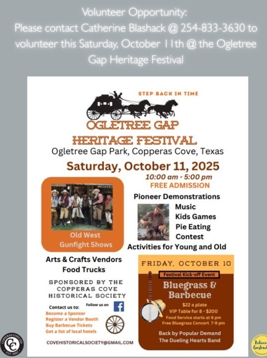 GRAPHIC DESIGN WITH A STAGECOACH LOGO and PICTURES OF VOLUNTEERS. TEXT IN MESSAGE BODY.
