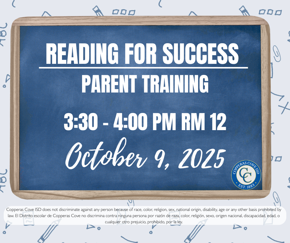 Reading for Success Parent Training flyer with CCISD logo details in caption