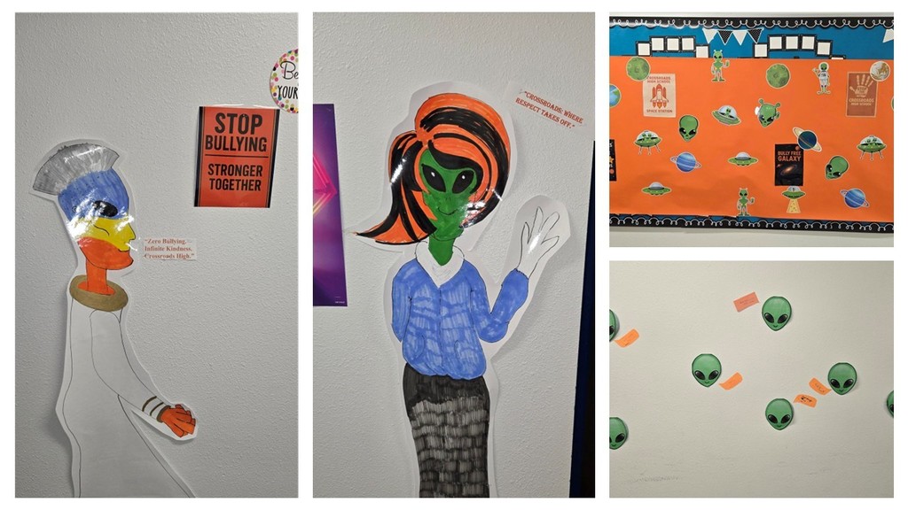 Pictures around campus of orange day decorations and participants.