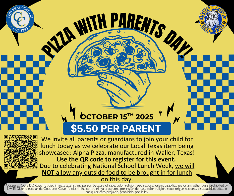 Pizza with parents flyer with CCISD logo details in caption