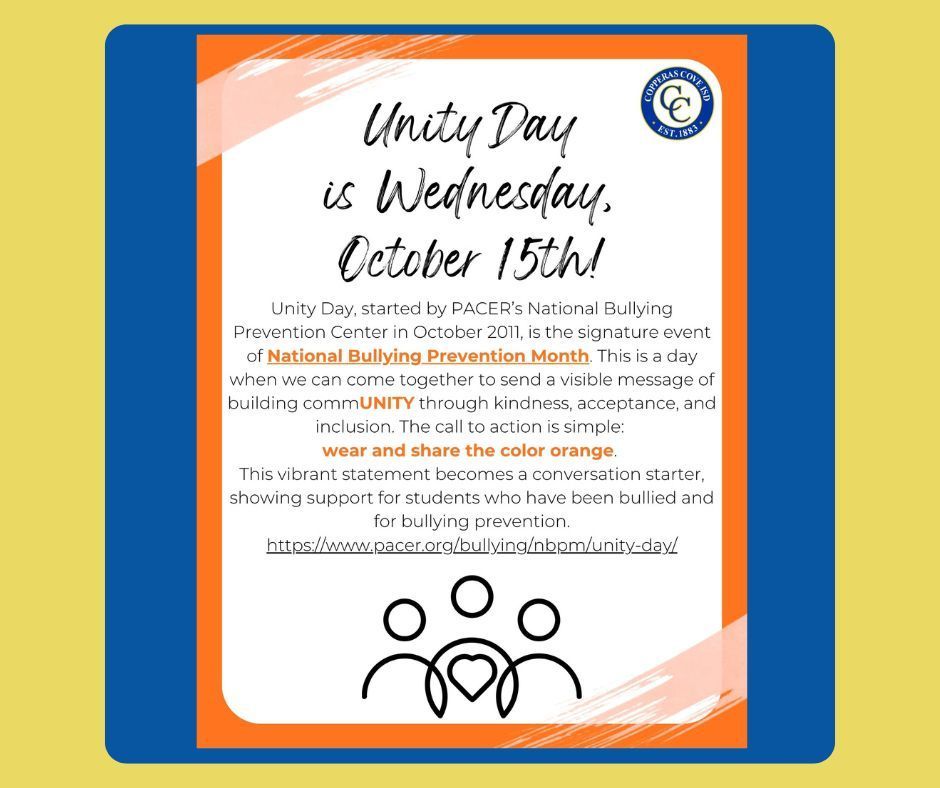 Graphic design with a Copperas Cove ISD seal in the top right corner. Clipart for aesthetic purposes only. Text in message body.