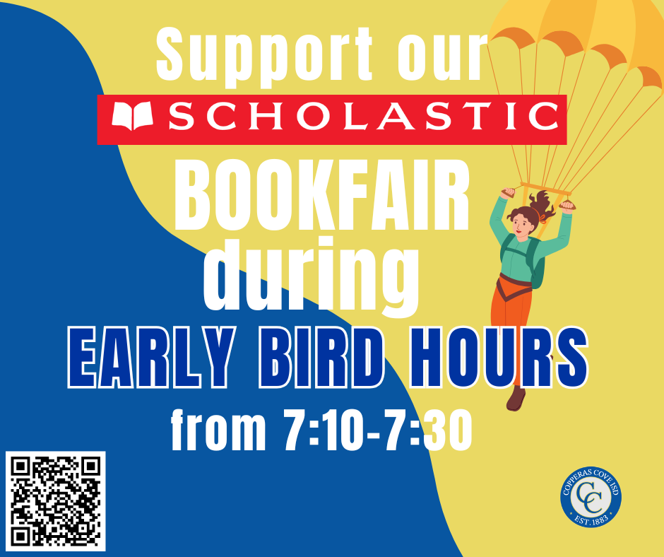 Early bird bookfair flyer with ccisd logo details in caption