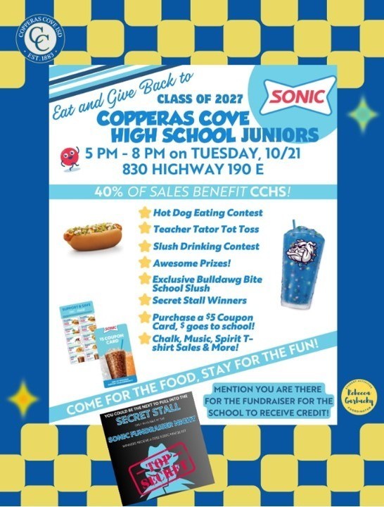 Flyer with clipart designs for Sonic, Rebecca Garbacky, and CCISD. Message text in post body.