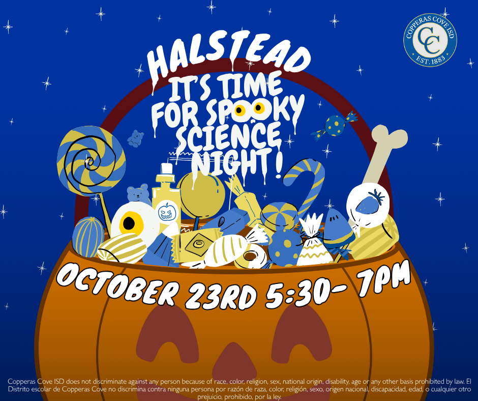 Spooky Science Night flyer with CCISD logo details in caption