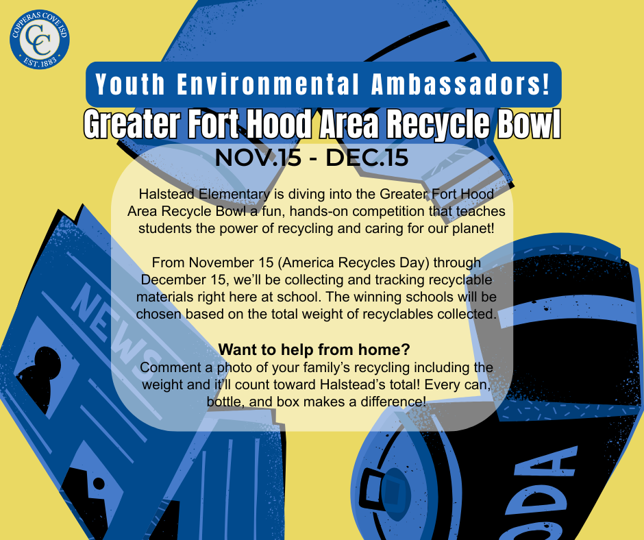 Greater Fort Hood Area Recycle Bowl flyer with CCISD logo details in caption