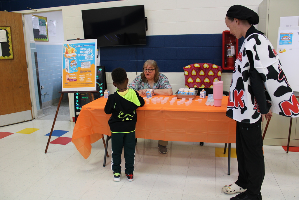 student in line to try milk