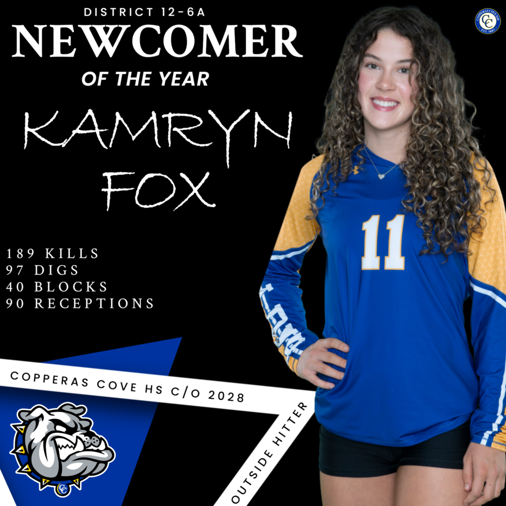 district 12 6a newcomer of the year kamryn fox 189 kills 97 blocks 90 receptions