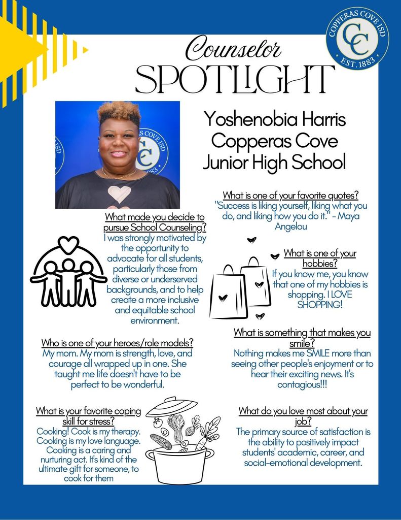 Counselor Spotlight on Yoshenobia Harris at CCJHS- details in the post