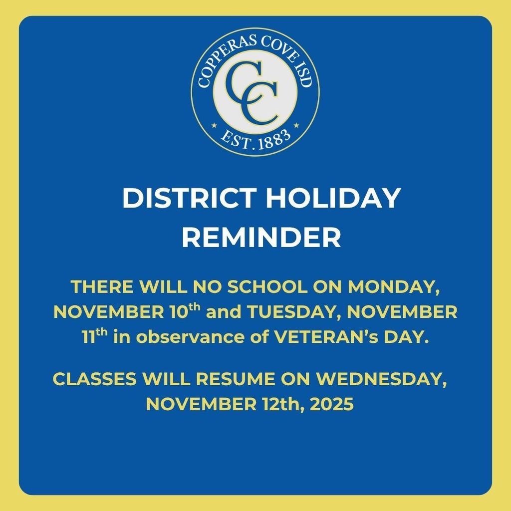 Graphic design with the Copperas Cove ISD seal. Text in post body.