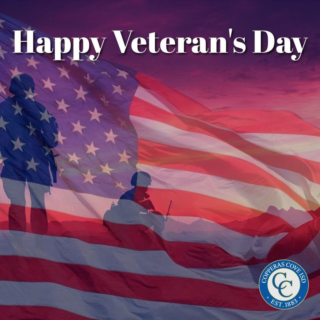 Graphic with CCISD logo. Happy Veterans Day.