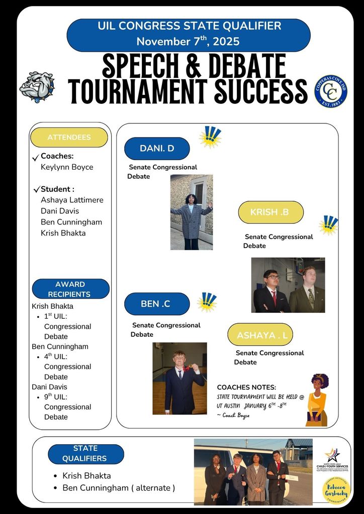 Graphic design with pictures of Copperas Cove High School Speech and Debate students.  Text in post body.