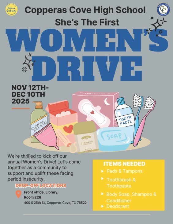 Flyer with graphical clipart of femine hygeine products. Text in message body.