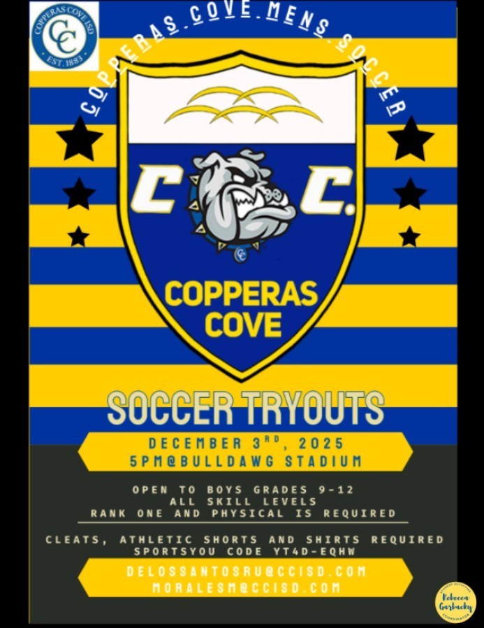 Graphic design with a crest with the CCISD Bulldawg logo.  Text in post body. 
