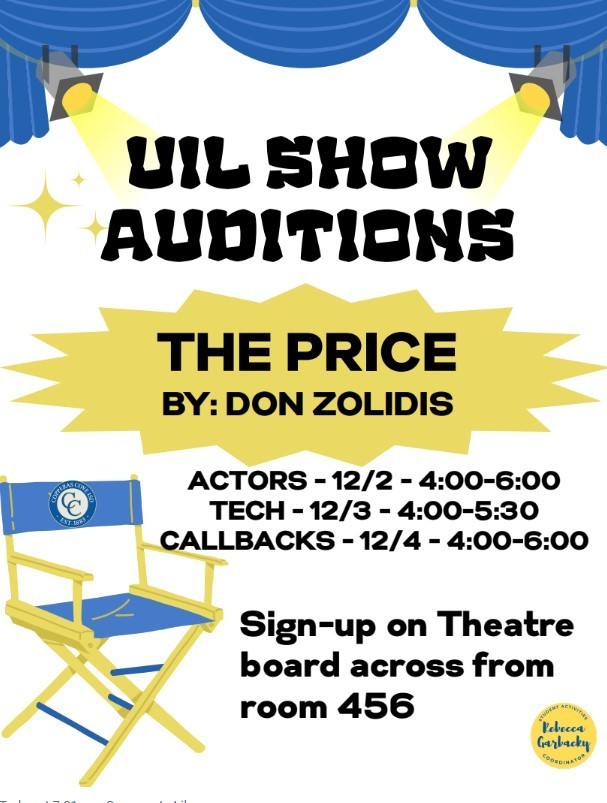 Graphical flyer with clipart of theater equipment. Text in post body. 