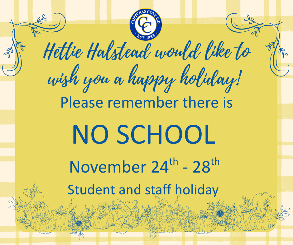 No School November 24th-28th reminder with CCISD logo details in caption