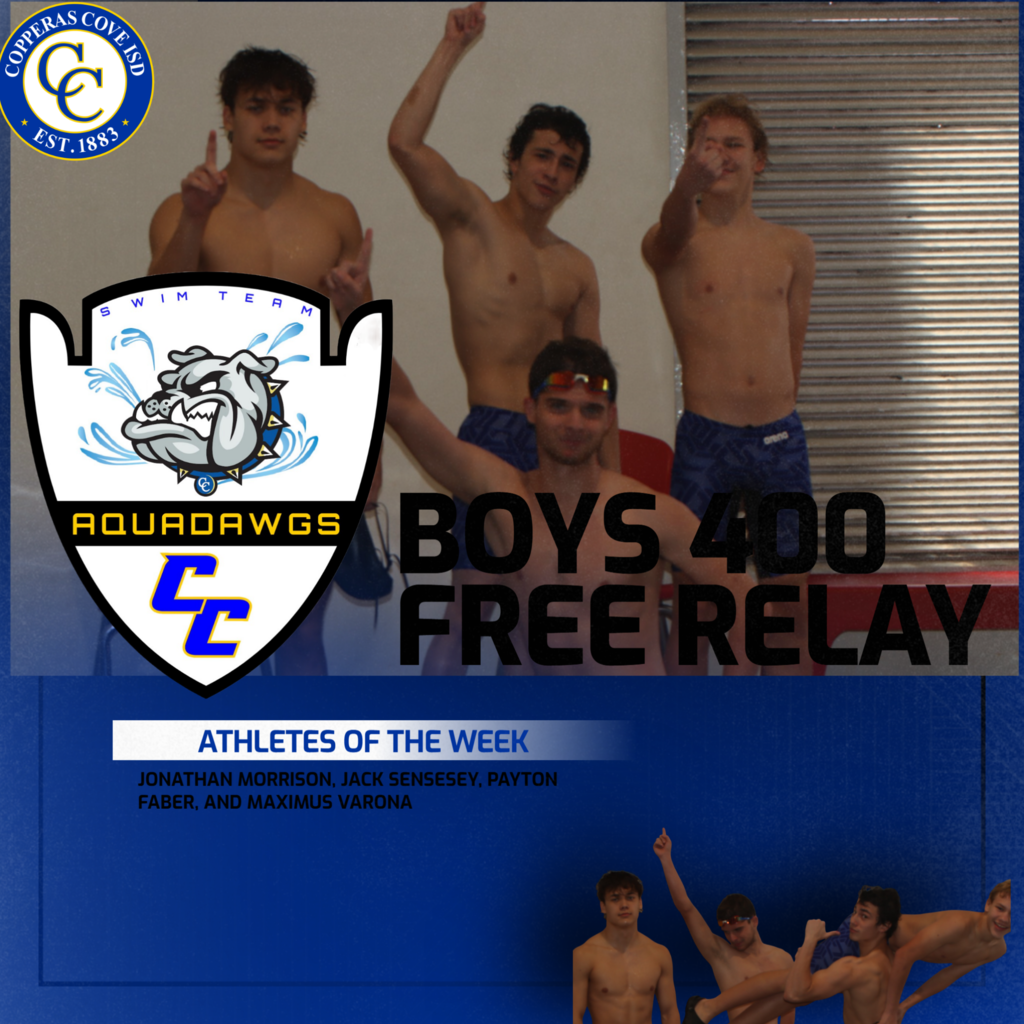 boys 400 m realy athlestes of the week jonathan morrison, jack sensesey, payton farber, and maximus varona