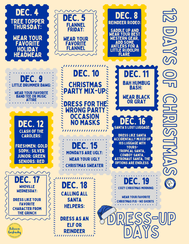 Graphical flyer with Christmas-themed clipart. Text in post body.