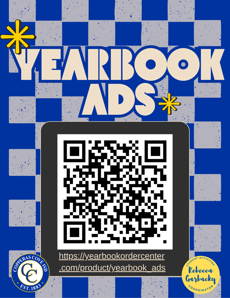 Graphical flyer with a QR code and the seals of Copperas Cove High School and Rebecca Garbacky. Text in post body.