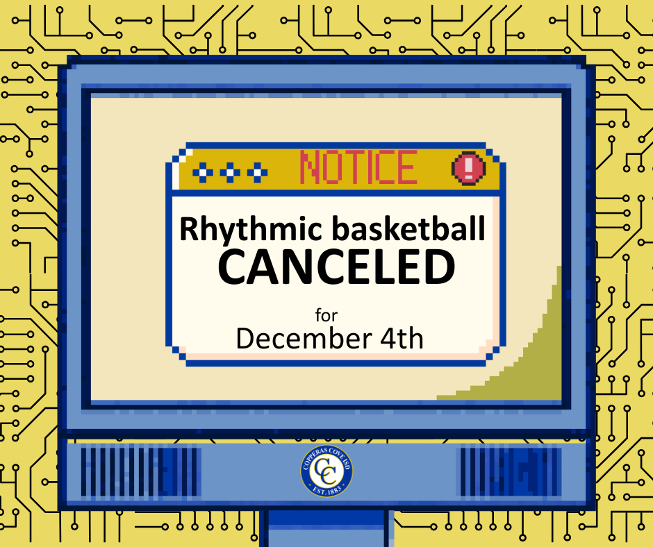 Rhythmic basketball canceled flyer with CCISD logo details in caption