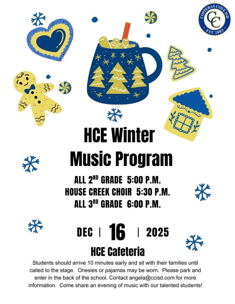 HCE Winter Music Program flyer, details in caption