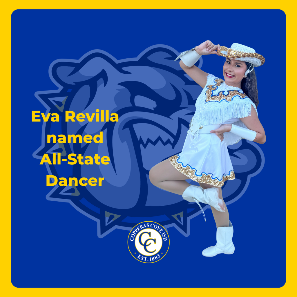 Graphic with CCISD logo. Includes photo of Eva Revilla