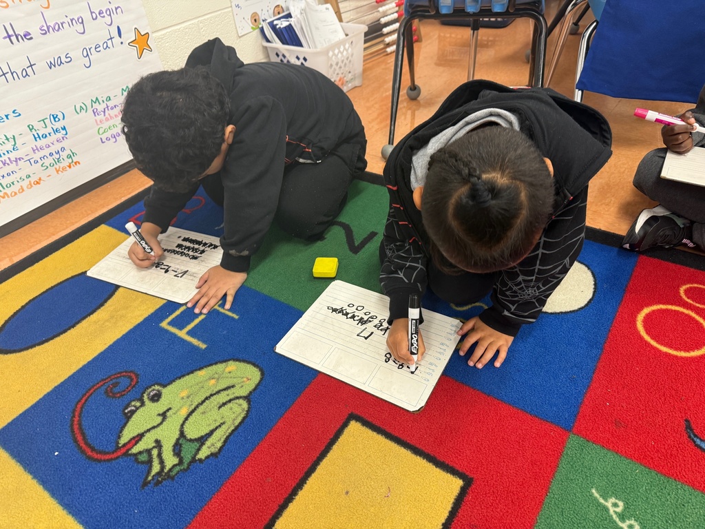 Students writing on a white board