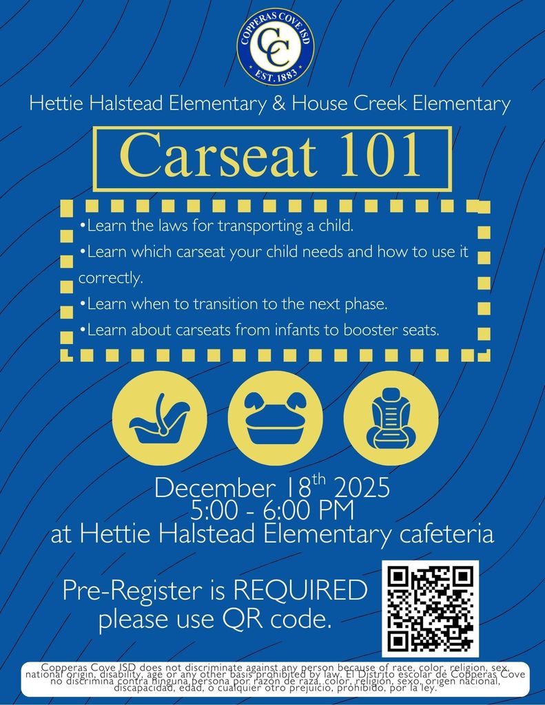 Carseat safety flyer with CCISD logo details in caption
