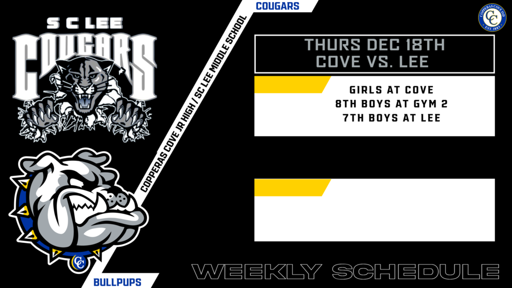 cove vs lee thurs dec 18th girls at cove 8th boys at gym 2 7th boys at lee