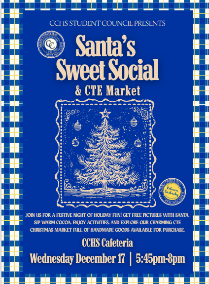 Graphic design of a Christmas Tree and the seal of Copperas Cove ISD and Rebecca Garbacky