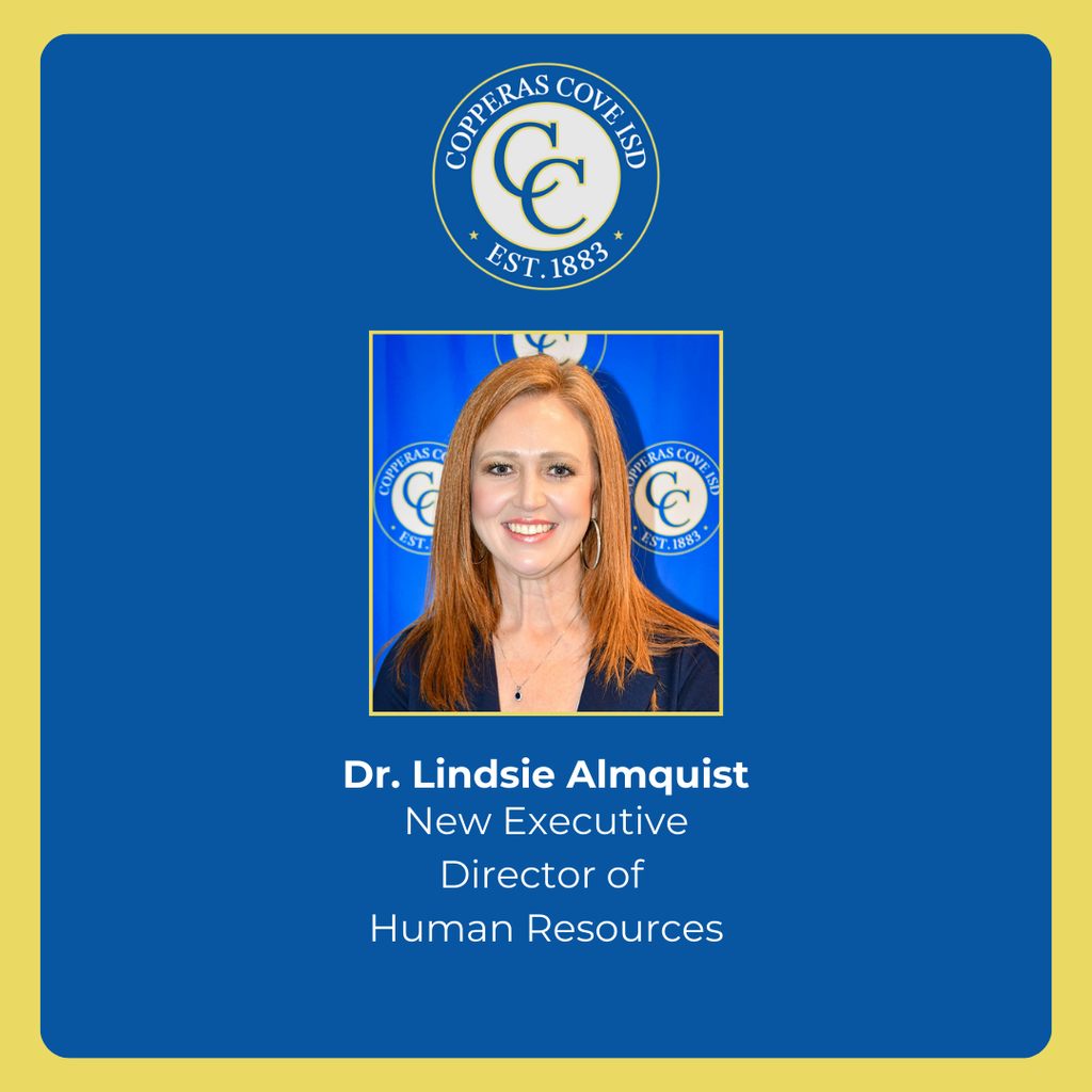 Graphic with CCISD logo. Dr. Lindsie Almquist, New Executive Director of Human Resources. Includes headshot of Dr. Lindsie Almquist.