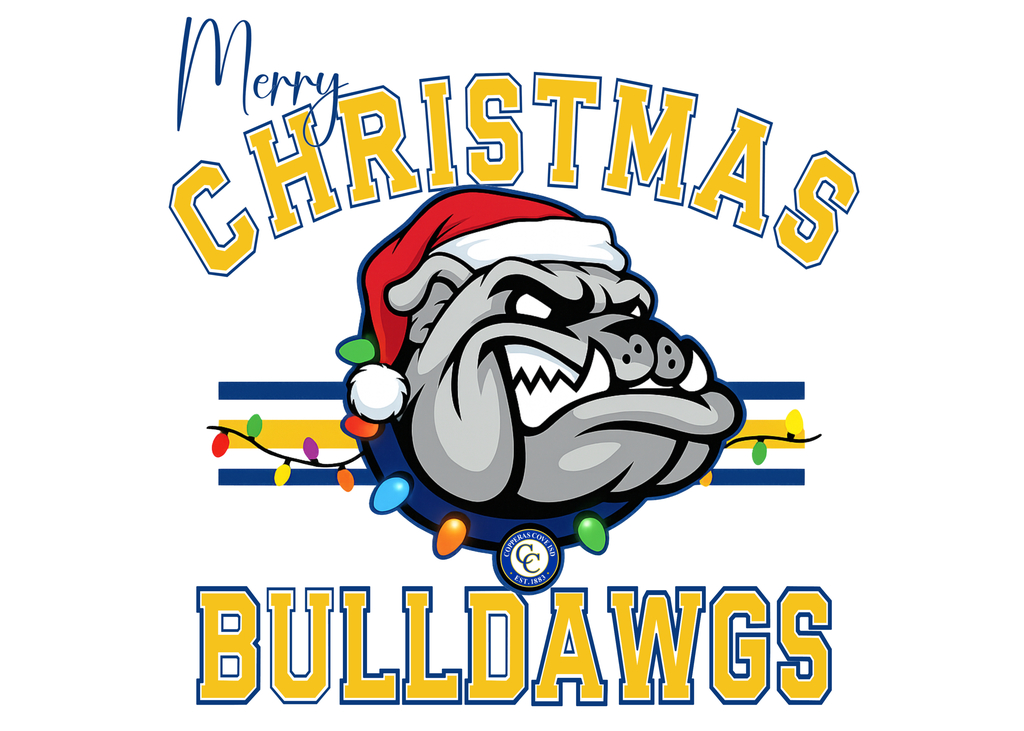 Graphic with CCISD logo and Bulldawg logo. Merry Christmas Bulldawgs