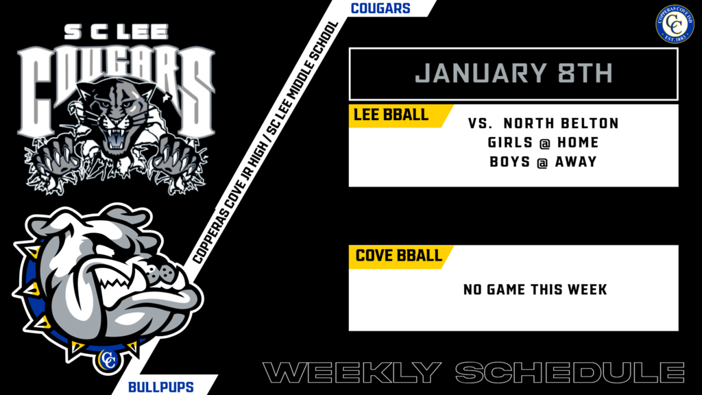 january 8th lee basketball vs. north belton. girls home, boys away