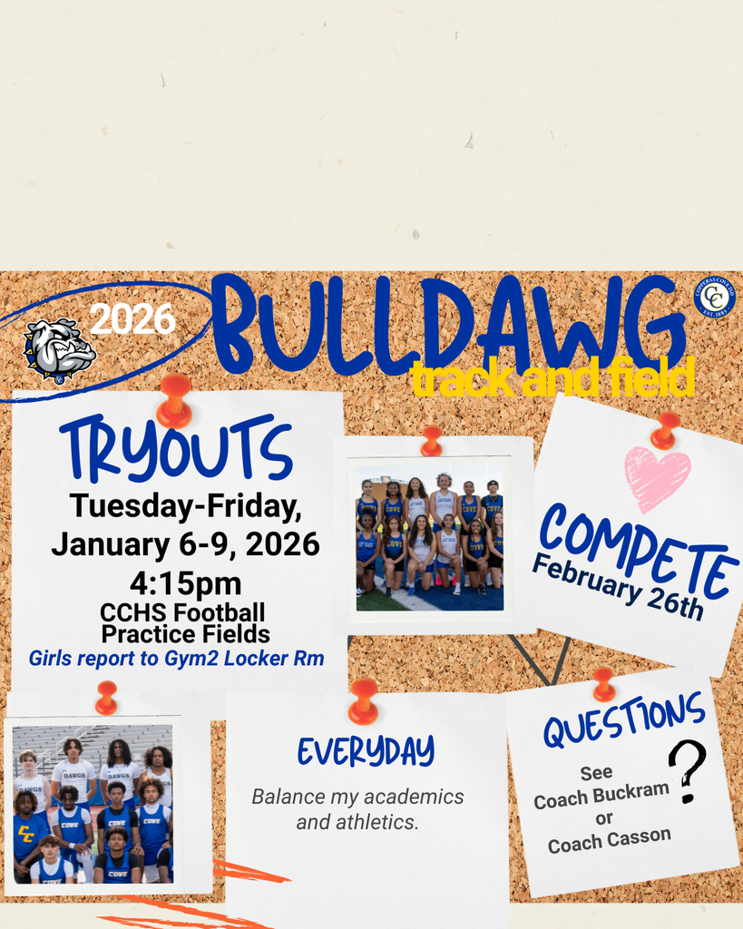 track tryouts jan 6-9 415 at football practice fields girls report to gym 2 locker room balance my academics and athletics see coach buckram or casson with questions